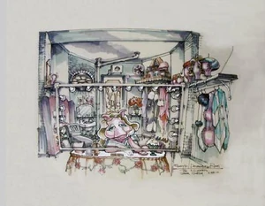 Saklad's design sketch for Piggy's dressing room in The Muppets