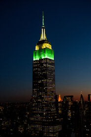 The Empire State Building lit up in celebration of Sesame Street's 50th anniversary.