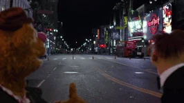 Tumbleweed blows by on the streets of Hollywood in Muppets Most Wanted