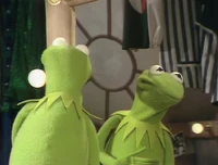 Kermit the Frog faces off with The Mechanical Wind-up TV Show Host in a dressing room in The Muppet Show episode 104. The robotic copy finishes the dance with a slap to Kermit's face.