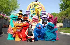 Romano poses backstage with the cast of , before her Sunday parade appearance.