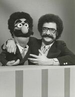 Shalit with his Muppet caricature, 1974.