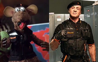 Note: Rizzo the Rat wears an army style outfit, a reference to Sylvester Stallone, the previous celebrity who promoted Warburtons bread.