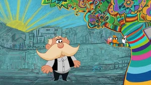 The birds with Abu'l Fihem on the mural wall.