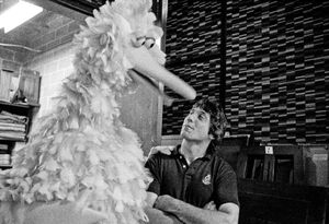 Joe Namath meeting  on the set of Sesame Street in 1972.