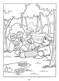 Grover, Cookie Monster, Herry Monster, and Elmo in Le Déjeuner sur l'herbe by Édouard Manet