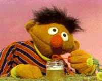 Ernie blows bubbles in the cookie bunny sketch
