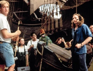 John (left) and Brian Henson (right) working on the set of Muppet Treasure Island.