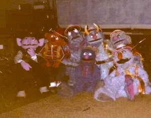 Some of the Sesame Jamboree cast pauses to take a picture behind the scenes.