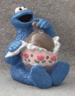 Vintage Cookie Monster Cookie Jar Sesame Place Blue Ceramic