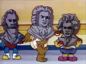 Baby Fozzie "wearing" a Bach bust (middle) on Muppet Babies.