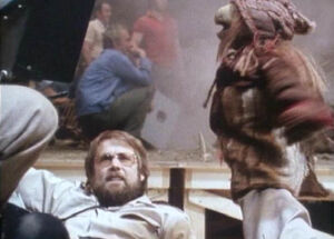 Goelz alongside a frantic podling on the set of The Dark Crystal.