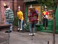 Maria, two AM Monsters, and five kids in Sesame Street Episode 3206.