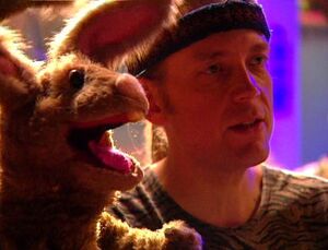 Whitmire with  on the set of Kermit's Swamp Years.