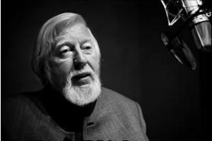 Caroll Spinney in the studio recording the Street Gang audio book.