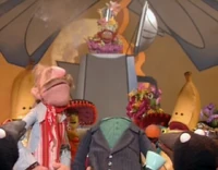 Steve's head explodes off during "The Coffee Song" in episode 203 of Muppets Tonight.
