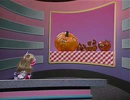 Prairie Dawn interviews a pumpkin on "Fairy Tales Today"