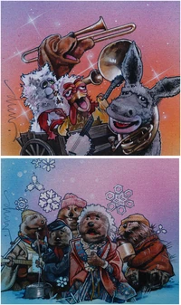 Emmet Otter's Jug-Band Christmas & The Muppet Musicians of Bremen art Acrylic paints & colored pencils on linen board 10.5x10 inches 1981