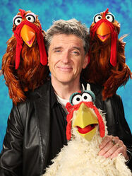 Craig Ferguson with some chickens.