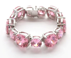 Solid brass plated in Rhodium with pink Cubic Zirconia stones bracelet