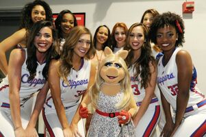 Miss Piggy with the LA Clippers' Spirit Dancers