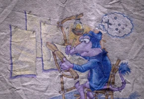 BTTR113-BlueberryDrawing.jpg (773 KB) Self-portrait of Barry Blueberry working on some plans.