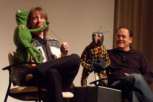 Whitmire and Goelz, with Kermit and Gonzo.