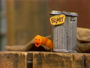 Slimey in his own, personal trash can in .