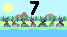 Seven beavers perform various beaver tasks in the woods. (First: Episode 5218)