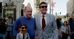 Walter and Gary pose with a Hollywood Walk of Fame "Superman"