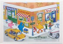 Herry Monster is depicted as the proprietor of Herry's Barber Shop in Sesame Street merchandise, including the 1983 book People in Your Neighborhood, a puzzle from Sony, the 1986 Rub n' Play transfer set, and the Busy Builders Playtown.