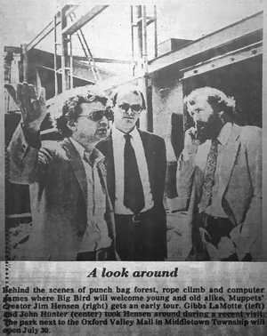 Jim Henson getting a tour of the construction of Sesame Place in January 1980