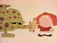 Cartoon: Alice Braithwaite Goodyshoes and a monster eat hot dogs (First: Episode 0289)