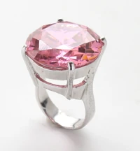 Pink Cubic Zirconia ring in solid brass plated in Rhodium.