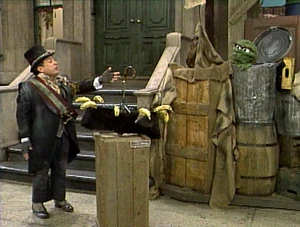  as Vincent Van Grouch, observing Oscar's potential entries into the Museum of Trash.