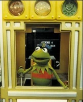 Kermit at the crossing guard booth