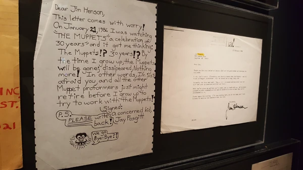Fosgitt's letter, and Henson's reply, displayed at the Museum of the Moving Image