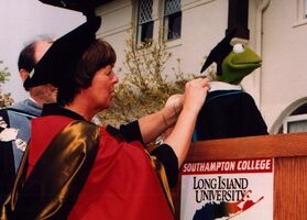 Kermit the Frog at a Stony Brook Southampton graduation