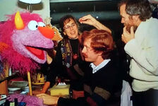 Wilcox in the Muppet Workshop with Bob Flanagan and Jim Henson as they work on Dexter.