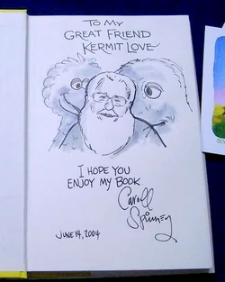 Caroll Spinney's drawing of Love in a copy of The Wisdom of Big Bird