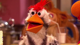 Elwood from The Furchester Hotel, where the puppet has been given fuzzier red feathers on the top of his head.