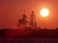 The shuttle prepares to launch.