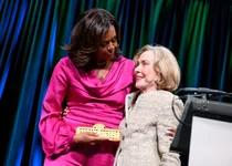Obama with Joan Ganz Cooney at the 2019 Sesame Workshop Benefit Gala.