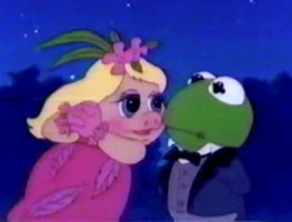 Baby Kermit marries the princess of a native tribe to get out of boiling alive in "Muppet Island"