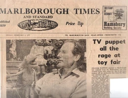 Marlborough Times newspaper featuring Bob Pelham with a protoype Kermit hand puppet.