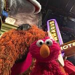 Elmo and Snuffy on the set