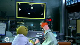 Bunsen Honeydew and Beaker play Asteroids in the control room