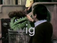 Oscar the Grouch is given a wig in "The Word Family Song" in Episode 0145.