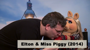 Elton (Alexander Duszat) & Miss PiggyPromoting Muppets Most Wanted in Berlin, Germany in 2014