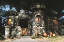 The lit-up castle at night